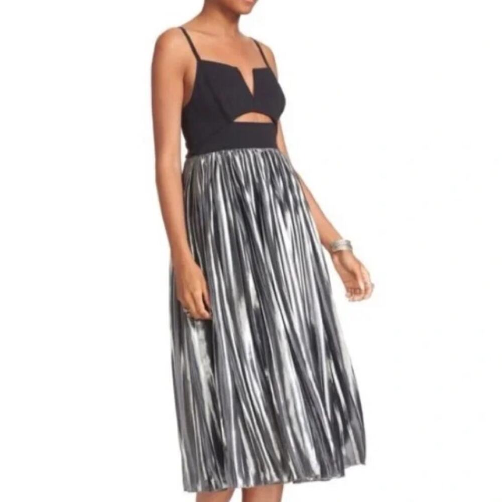 Free People Metallic Piper Midi Dress Pleated Holiday Cocktail Party Night Out S